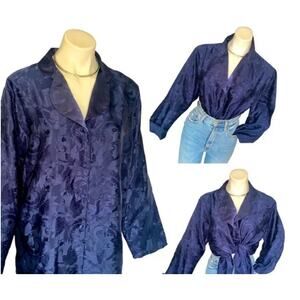 VTG Victoria’s Secret Gold Label Blue Jacquard Sleep Shirt PS EUC